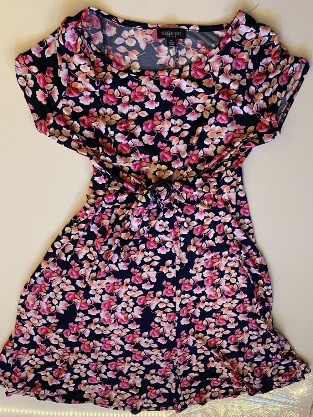 Beautiful NEW Perceptions pink floral stretchy petite large (PL) dress